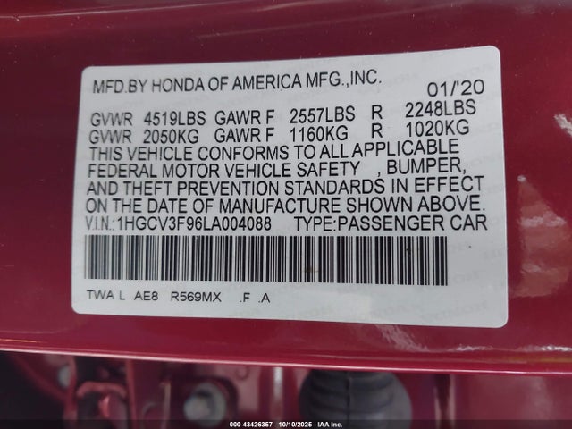 1HGCV3F96LA004088 Honda lfb2
