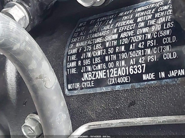 JKBZXNE12EA016337 Kawasaki Zx1400 E