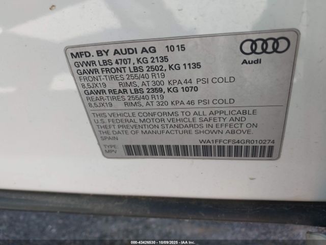 2016 AUDI Q3 WA1FFCFS4GR010274 Photo 8