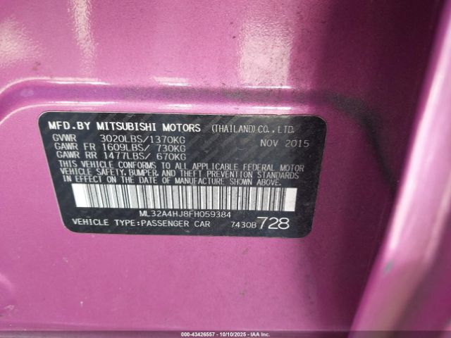 2015 MITSUBISHI MIRAGE ML32A4HJ8FH059384 Photo 8