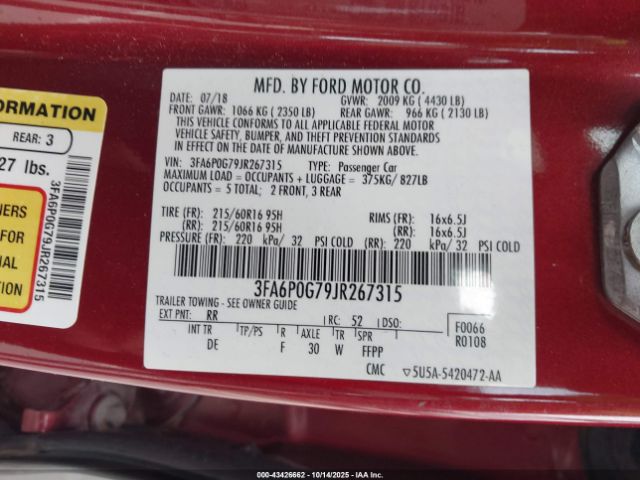 2018 FORD FUSION 3FA6P0G79JR267315 Photo 8