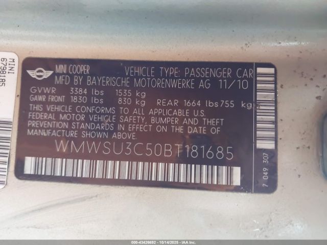 2011 MINI COOPER WMWSU3C50BT181685 Photo 8