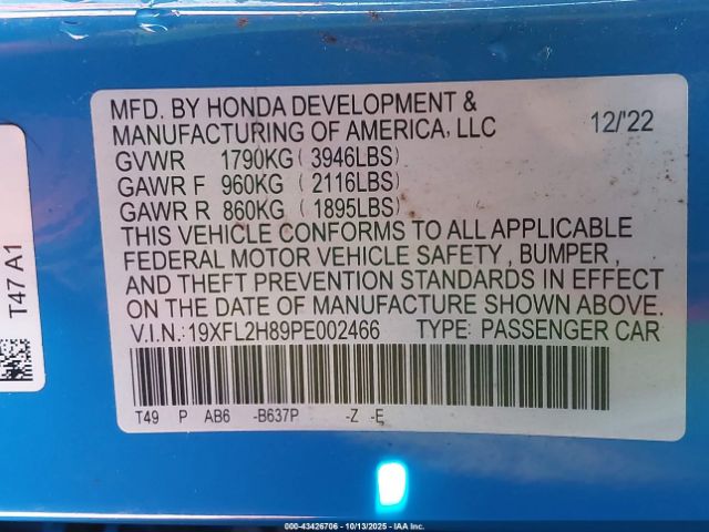 2023 HONDA CIVIC 19XFL2H89PE002466 Photo 8