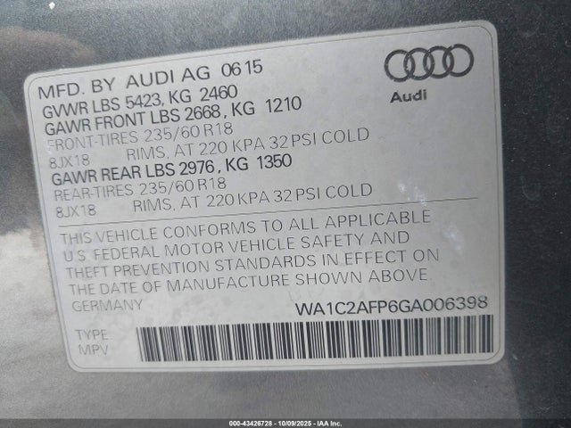2016 AUDI Q5 WA1C2AFP6GA006398 Photo 8