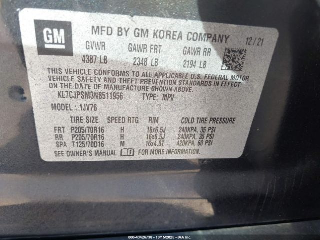 2022 CHEVROLET TRAX KL7CJPSM3NB511956 Photo 8