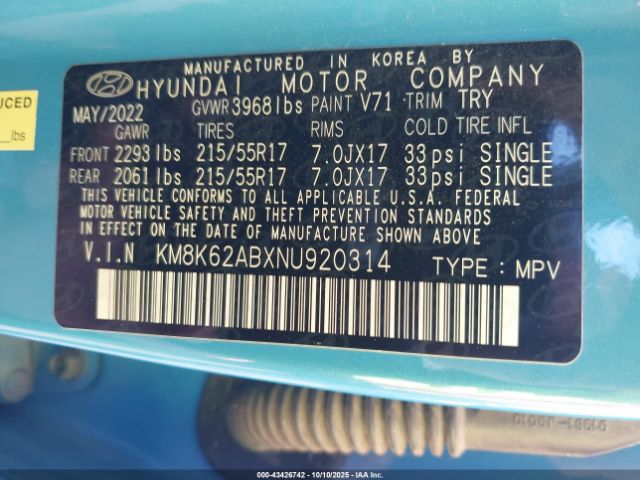 2022 HYUNDAI KONA KM8K62ABXNU920314 Photo 8