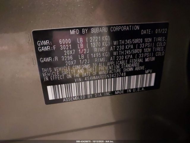 2022 SUBARU ASCENT 4S4WMARD5N3423748 Photo 8