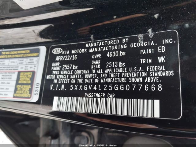 2016 KIA OPTIMA 5XXGV4L25GG077668 Photo 8