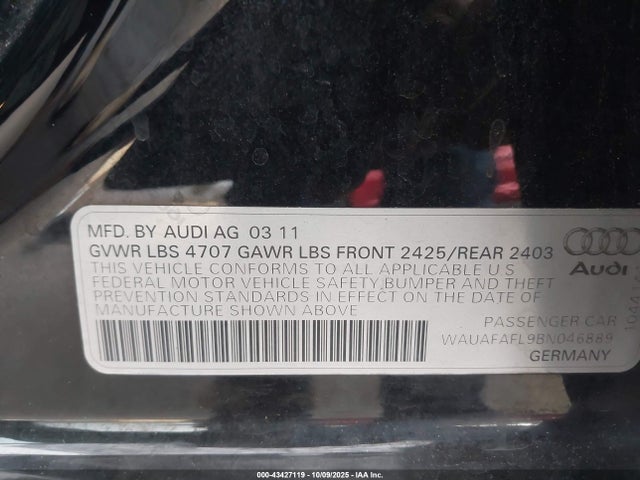 2011 AUDI A4 WAUAFAFL9BN046889 Photo 8