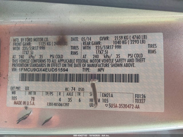 1FMCU9GX4EUD51594 Ford ESCAPE SE