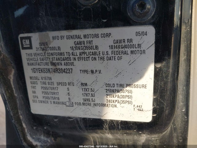 2004 CADILLAC ESCALADE 1GYEK63N74R304237 Photo 8