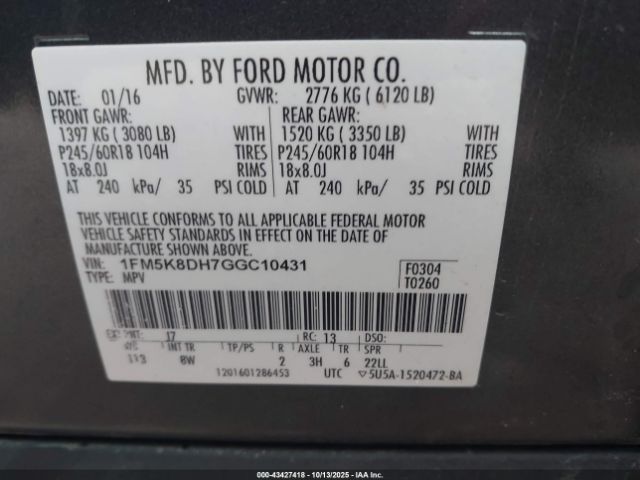 2016 FORD EXPLORER 1FM5K8DH7GGC10431 Photo 8