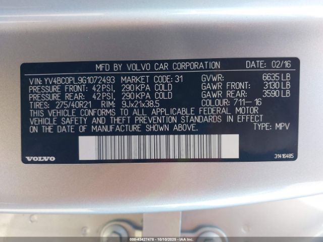 2016 VOLVO XC90 HYBRID YV4BC0PL9G1072493 Photo 8