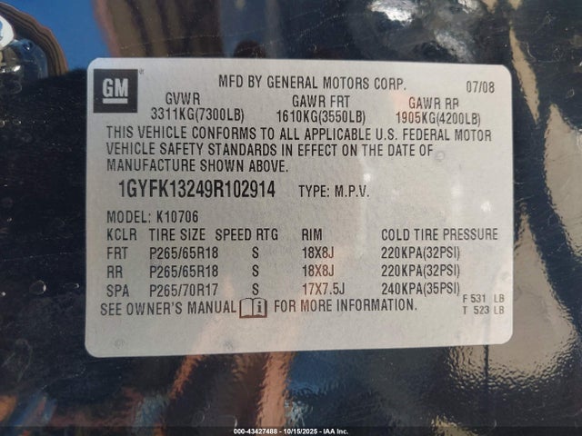 2009 CADILLAC ESCALADE 1GYFK13249R102914 Photo 8