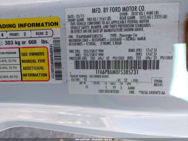 2015 FORD MUSTANG 1FA6P8AM0F5385731 Photo 8