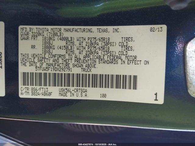 2013 TOYOTA TUNDRA 5TFUW5F19DX292791 Photo 8