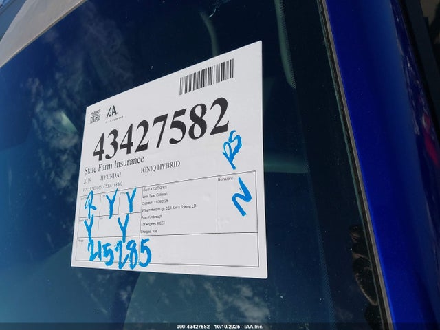 KMHC65LCXKU168802 Hyundai Ioniq Hybrid Blue