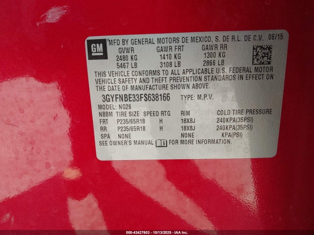 2015 CADILLAC SRX 3GYFNBE33FS638166 Photo 8