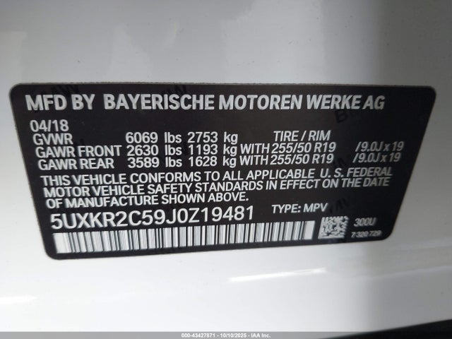 BMW X5 Sdrive35i 2018 5UXKR2C59J0Z19481 Image 9