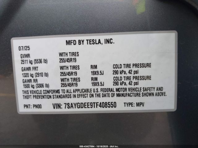 2026 TESLA MODEL Y 7SAYGDEE9TF408550 Photo 8
