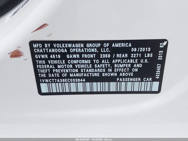 1VWCT7A38EC033644 Volkswagen Passat