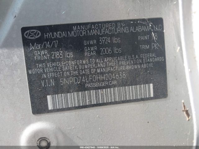 2017 HYUNDAI ELANTRA 5NPD74LF0HH204638 Photo 8