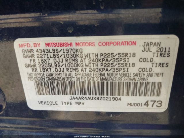 2011 MITSUBISHI OUTLANDER SPORT JA4AR4AUXBZ021904 Photo 8