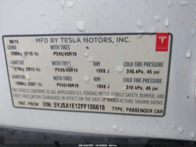 2015 TESLA MODEL S 5YJSA1E12FF106618 Photo 8