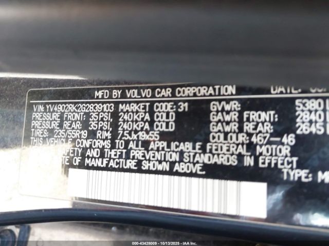 2016 VOLVO XC60 YV4902RK2G2839103 Photo 8