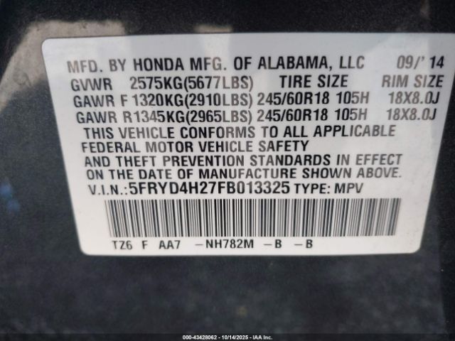 2015 ACURA MDX 5FRYD4H27FB013325 Photo 8