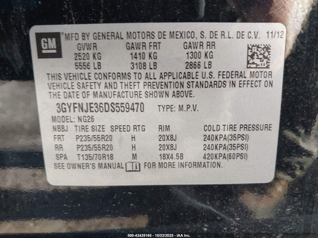 2013 Cadillac Srx Premium Collection მანქანა იყიდება აუქციონზე, vin: 3GYFNJE36DS559470, აუქციონის ნომერი: 43428165