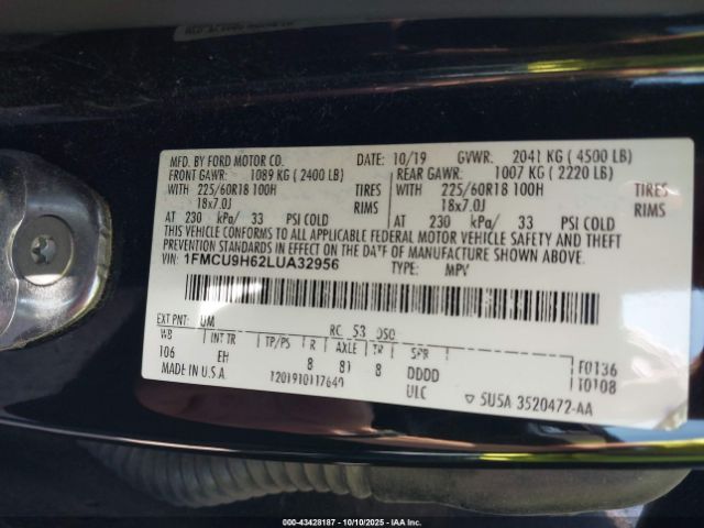 2020 FORD ESCAPE 1FMCU9H62LUA32956 Photo 8