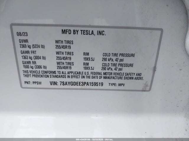 2023 TESLA MODEL Y 7SAYGDEE3PA159519 Photo 8