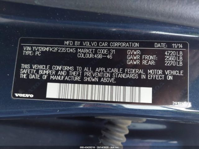 2015 VOLVO S60 YV126MFK2F2351345 Photo 8