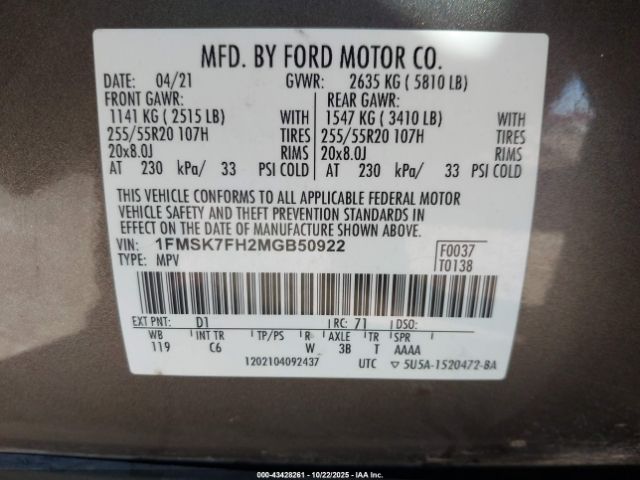 2021 FORD EXPLORER 1FMSK7FH2MGB50922 Photo 8