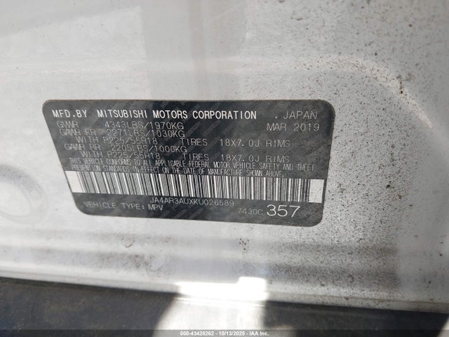 Aukcja sprzedaży 2019 Mitsubishi Outlander Sport 2.0 Es, vin: JA4AR3AUXKU026589, numer aukcji: 43428262
