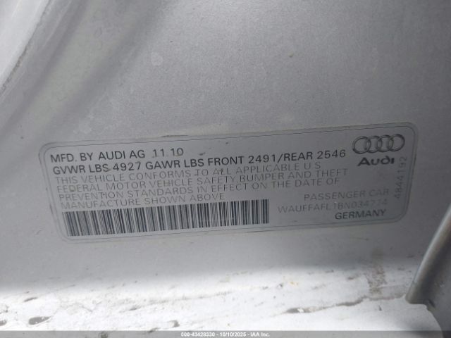 2011 AUDI A4 WAUFFAFL1BN034774 Photo 8