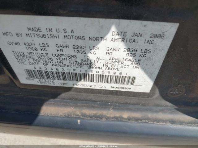 2006 MITSUBISHI GALANT 4A3AB36F16E055061 Photo 8