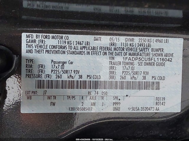 1FADP5CU5FL116042 Ford C-max Energi Sel