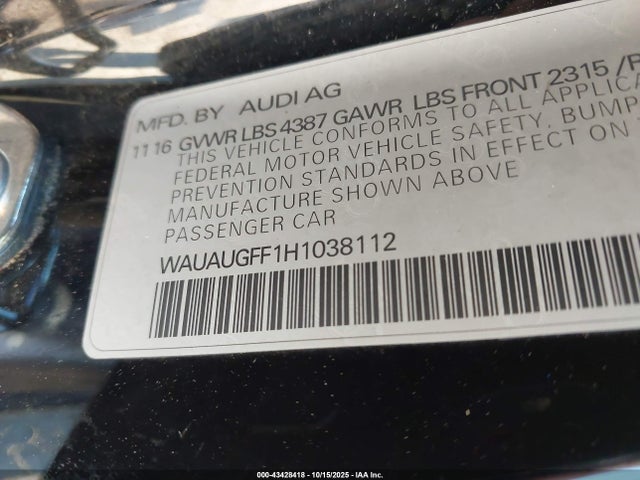 2017 AUDI A3 WAUAUGFF1H1038112 Photo 8
