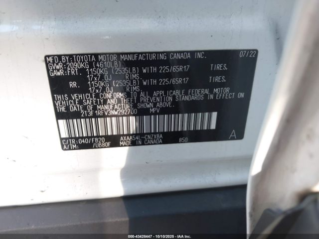 2022 TOYOTA RAV4 2T3F1RFV3NW292700 Photo 8
