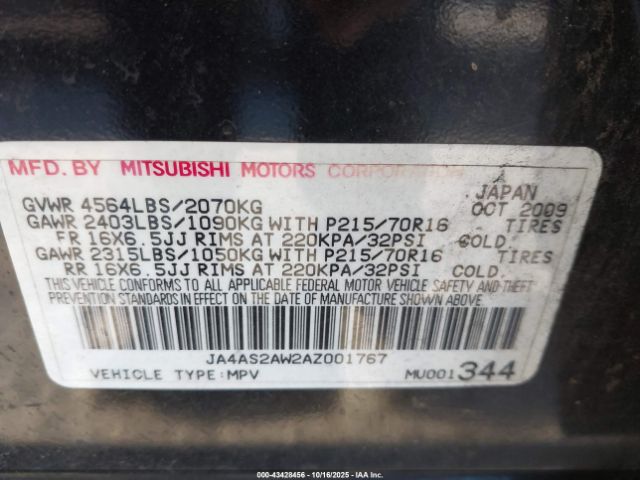 2010 MITSUBISHI OUTLANDER JA4AS2AW2AZ001767 Photo 8