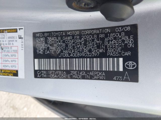 2009 TOYOTA COROLLA JTDBL40E899032397 Photo 8