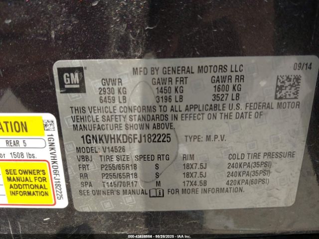 2015 CHEVROLET TRAVERSE 1GNKVHKD6FJ182225 Photo 8