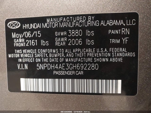Hyundai ELANTRA SE 2016 5NPDH4AE3GH692280 Image 9