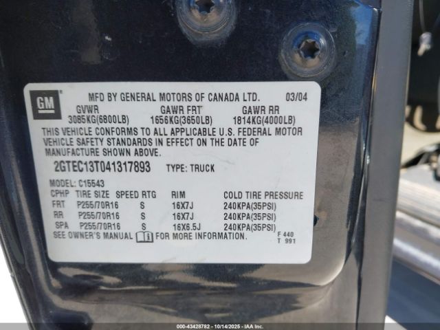 2004 GMC SIERRA 1500 2GTEC13T041317893 Photo 8