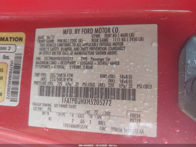 2017 FORD MUSTANG 1FATP8UHXH5205272 Photo 8