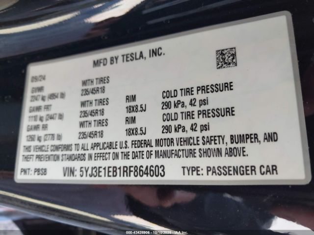 2024 TESLA MODEL 3 5YJ3E1EB1RF864603 Photo 8