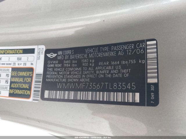 2007 MINI COOPER S WMWMF73567TL83545 Photo 8