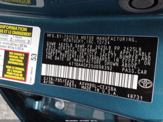 2025 TOYOTA CAMRY 4T1DAACK2SU098392 Photo 8